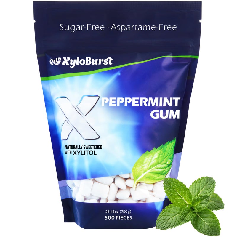 XyloBurst Xylitol Chewing Gum | Sugar Free, Gluten Free, Keto Friendly | Aspartame Free | Promotes Oral Health | Peppermint | 500-Count Bag - Image 1