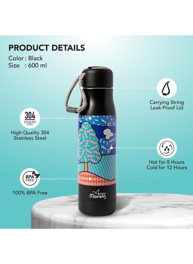 آني مورننغ زجاجة ترمس قهوة من الفولاذ المقاوم للصدأ، بسعة 600 مل، قارورة شاي وقهوة، معزولة بجدار مزدوج بتقنية التفريغ الهوائي، مانعة للتسرب والانسكاب، مثالية للمشروبات الساخنة والباردة. - Image 4