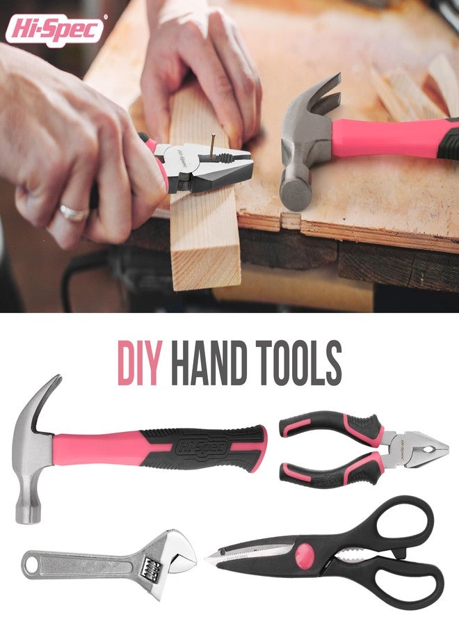 Hi-Spec 54 Piece Pink Home & Office Tool Kit Set. General DIY Repair & Maintenance Hand Tools with Hammer, Pliers, Screwdriver & Hex Key Sets. Complete in a Storage Box Carry Case - Image 4
