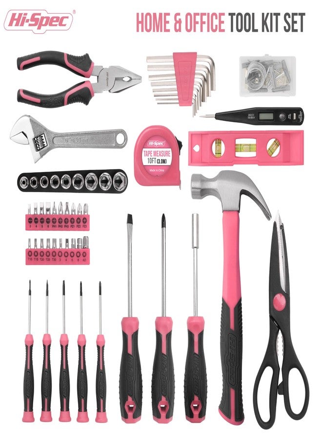 Hi-Spec 54 Piece Pink Home & Office Tool Kit Set. General DIY Repair & Maintenance Hand Tools with Hammer, Pliers, Screwdriver & Hex Key Sets. Complete in a Storage Box Carry Case - Image 2