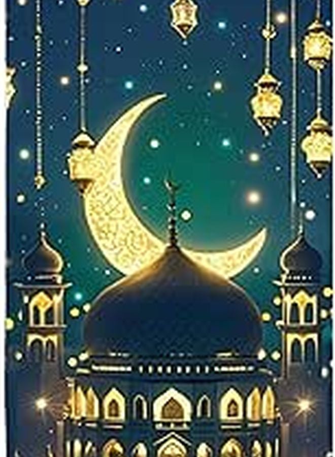 Large Ramadan Door Banner 90x180 Cm Islamic Backdrop With Golden Castle Star Moon - Image 1