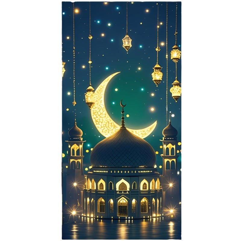 Large Ramadan Door Banner 90x180 Cm Islamic Backdrop With Golden Castle Star Moon - Image 2