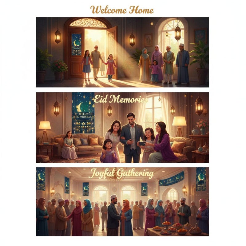 Large Ramadan Door Banner 90x180 Cm Islamic Backdrop With Golden Castle Star Moon - Image 4
