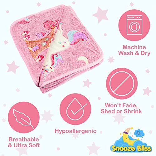 Snooze Bliss Glow in The Dark Unicorn Blanket for Girls – Soft Pink Fleece Throw. Great Christmas, Birthday, Baby, Toddler Unicorn Gifts for Girls, Fairy, Butterfly, Stars. Bright Long-Last Glow - Image 5