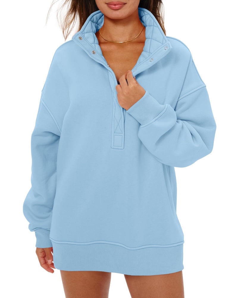 Locachy Women's Henley Neck Button Oversized Sweatshirt Casual Long Sleeve Pullover Tops 2026 Fashion Outfits Clothes Blue S - Image 1