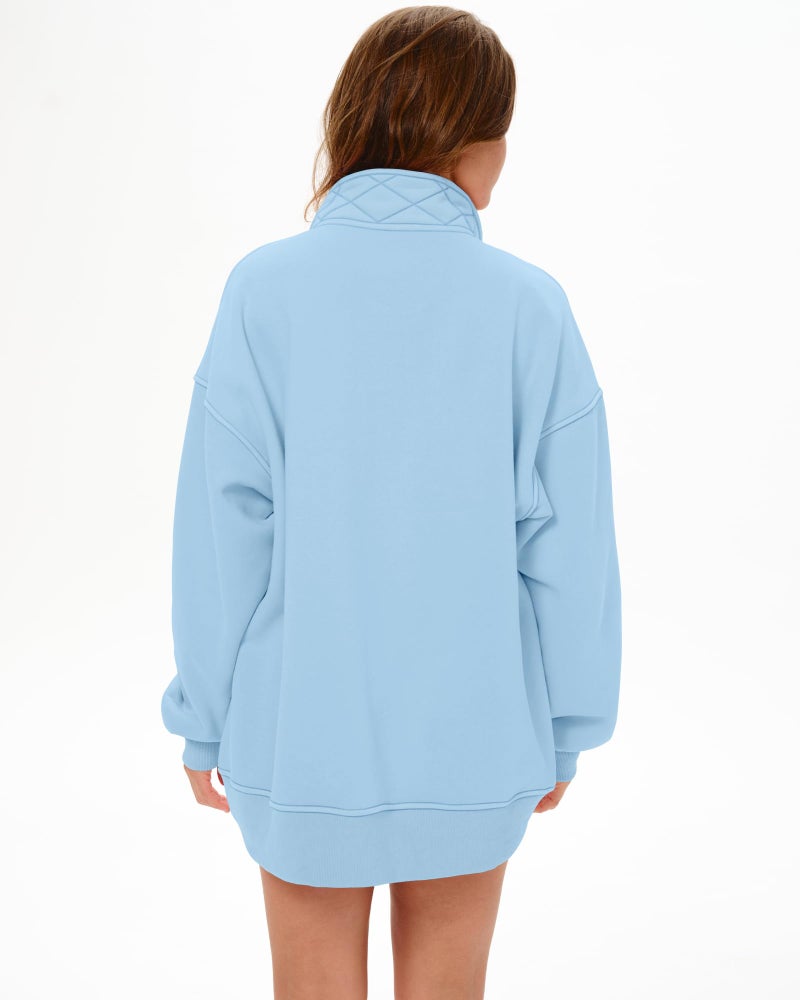 Locachy Women's Henley Neck Button Oversized Sweatshirt Casual Long Sleeve Pullover Tops 2026 Fashion Outfits Clothes Blue S - Image 2
