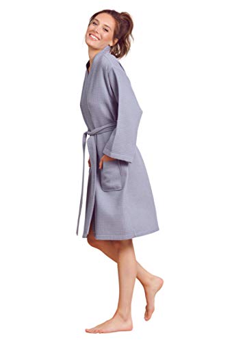 Soft Touch Linen Kimono Waffle Robe – Women’s Bath SPA Robe – Lightweight Cotton &Polyester Blend (Small, Grey) - Image 2