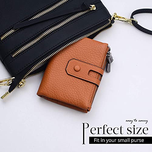Bveyzi Small Soft Leather Wallet for Women RFID Blocking Ladies Card Holder with Double Zipper Pocket (Brown) - Image 2