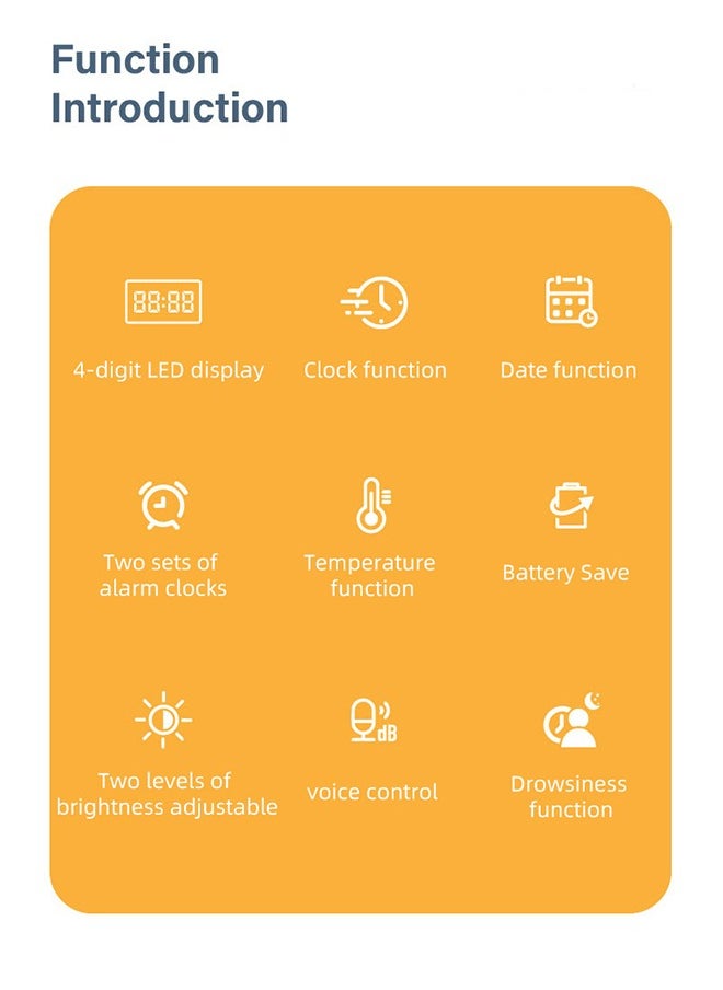 ساعة منبه رقمية على الحائط مع التاريخ والأسبوع ودرجة الحرارة، ساعات إلكترونية LED ذات سطح مرآة، سطوع قابل للتعديل، طراز الغفوة، التحكم الصوتي