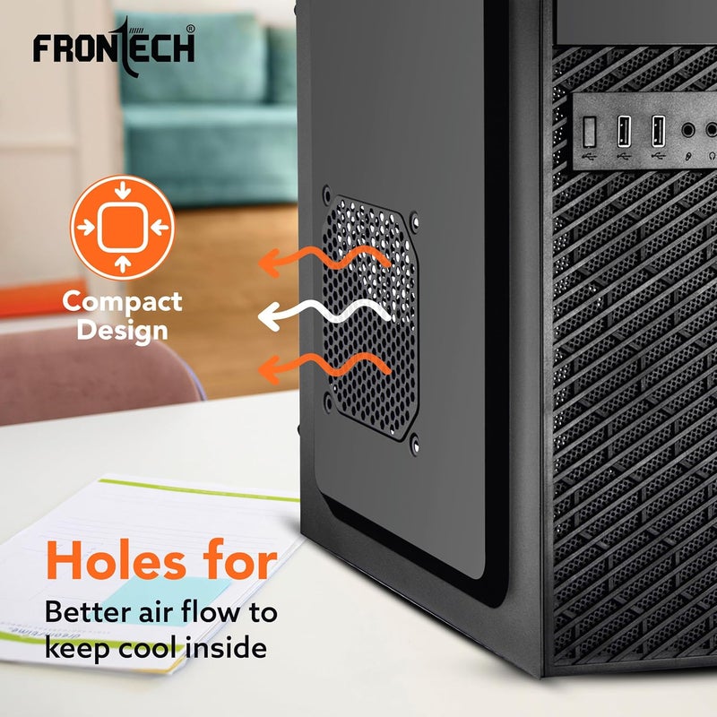 FRONTECH ICON Silver Series Cabinet/Computer Case with HD Audio | ATX/Mini ATX Compatible | 2 Front USB - 2.0| Front Audio| Ideal for Home/Office (FT-4371, Black) - Image 5
