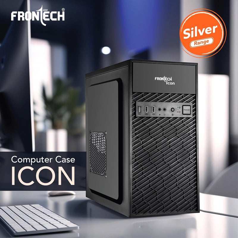 FRONTECH ICON Silver Series Cabinet/Computer Case with HD Audio | ATX/Mini ATX Compatible | 2 Front USB - 2.0| Front Audio| Ideal for Home/Office (FT-4371, Black) - Image 2