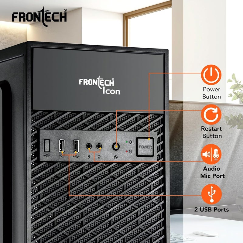 FRONTECH ICON Silver Series Cabinet/Computer Case with HD Audio | ATX/Mini ATX Compatible | 2 Front USB - 2.0| Front Audio| Ideal for Home/Office (FT-4371, Black) - Image 3
