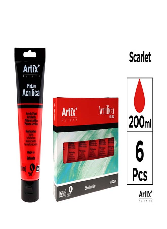 Artix Acrylic Paint Set - 6 x 200 ml- SCARLET 