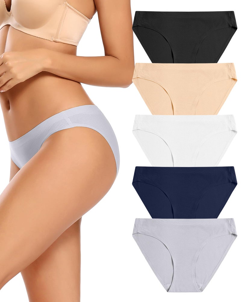 voenxe Women Bikini Underwear,Seamless Breathable Ladies Panties,No Show Comfortable Briefs Undies,Invisible Hipster,5-Pack - Image 1