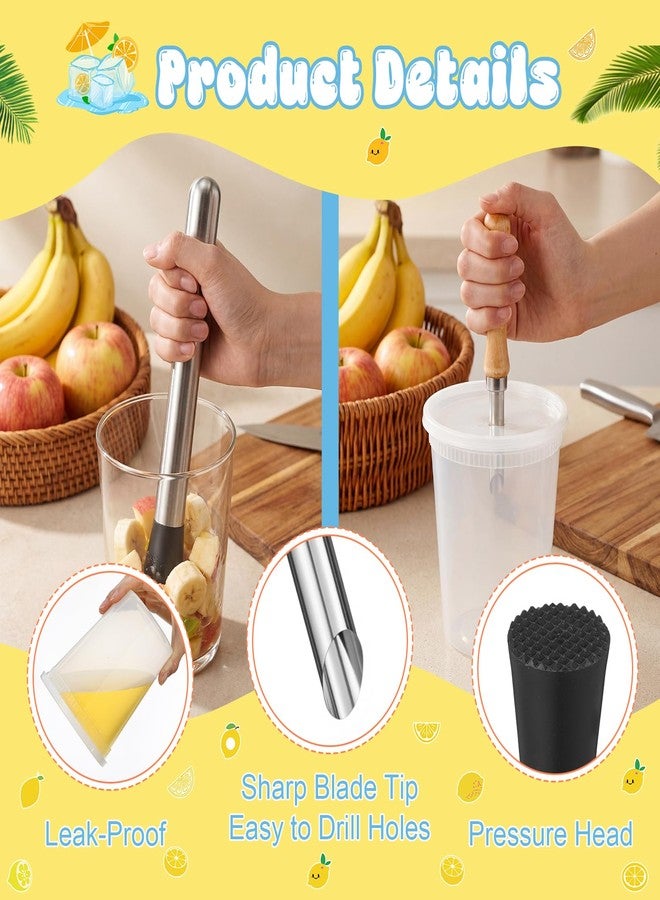 LemonRoad 50 Set Lemonade Stand Supplies Include 32 oz Plastic Cups with Lids and Straws Stainless Steel Water Jug Stand Dispenser Valves Straw Puncher Muddler Mixing Spoon for Summer Party Decoration - Image 3