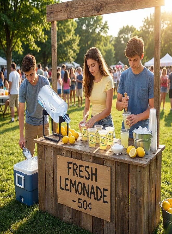 LemonRoad 50 Set Lemonade Stand Supplies Include 32 oz Plastic Cups with Lids and Straws Stainless Steel Water Jug Stand Dispenser Valves Straw Puncher Muddler Mixing Spoon for Summer Party Decoration - Image 5