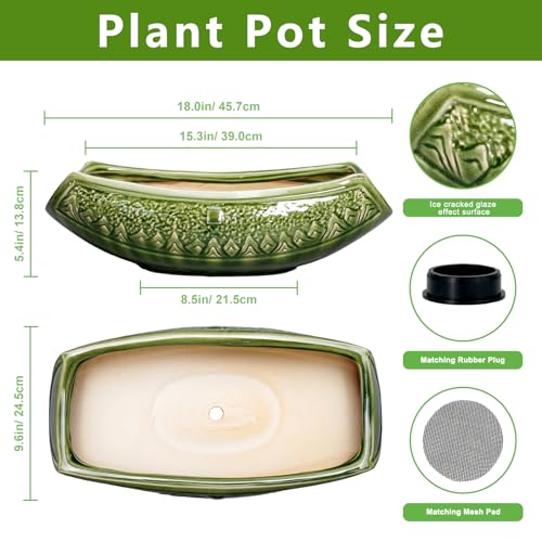 Teagas Bonsai Planter 18 Inch - Large Ceramic Succulent Pots with Drainage Hole, Bonsai Pots for Indoor Outdoor Plant, Ceramic Flower Pot, Decorative Plant Pot, Garden Decor, Housewarming Gift, Green - Image 2