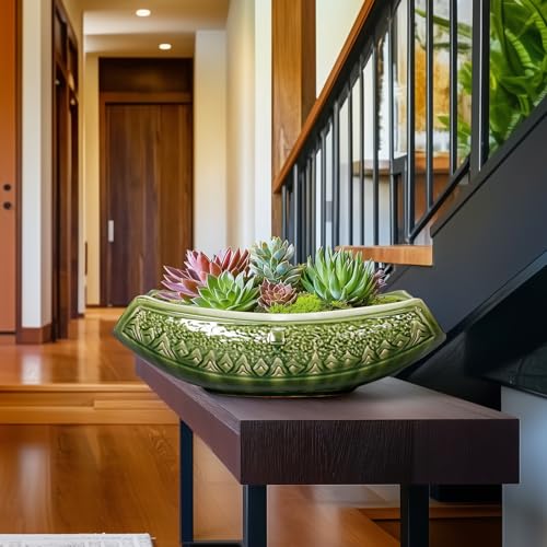 Teagas Bonsai Planter 18 Inch - Large Ceramic Succulent Pots with Drainage Hole, Bonsai Pots for Indoor Outdoor Plant, Ceramic Flower Pot, Decorative Plant Pot, Garden Decor, Housewarming Gift, Green - Image 5