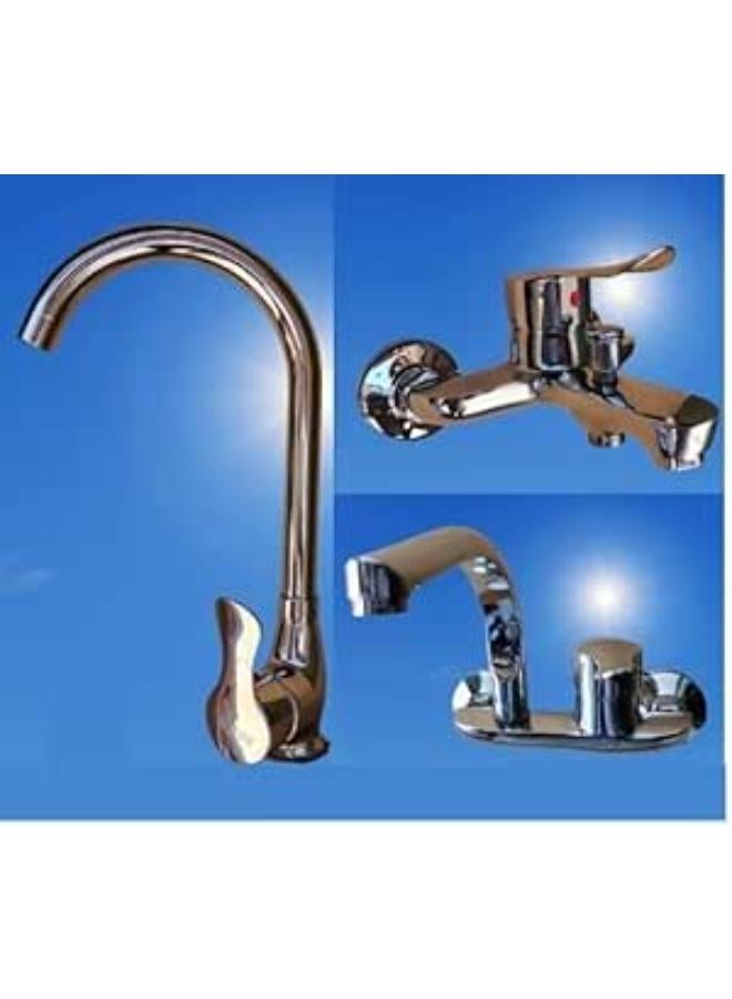 Shams 3-piece water mixer set for bathroom, kitchen, and shower – bathroom mixer + kitchen mixer + shower mixer, shiny chrome finish, modern design, and easy to use. - Image 2