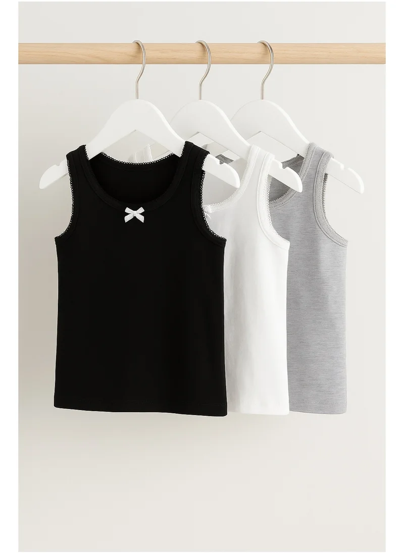 فكتور اند جين "3-Pack Girls' Cotton Vests – Neutral Basics in Black, White & Grey "