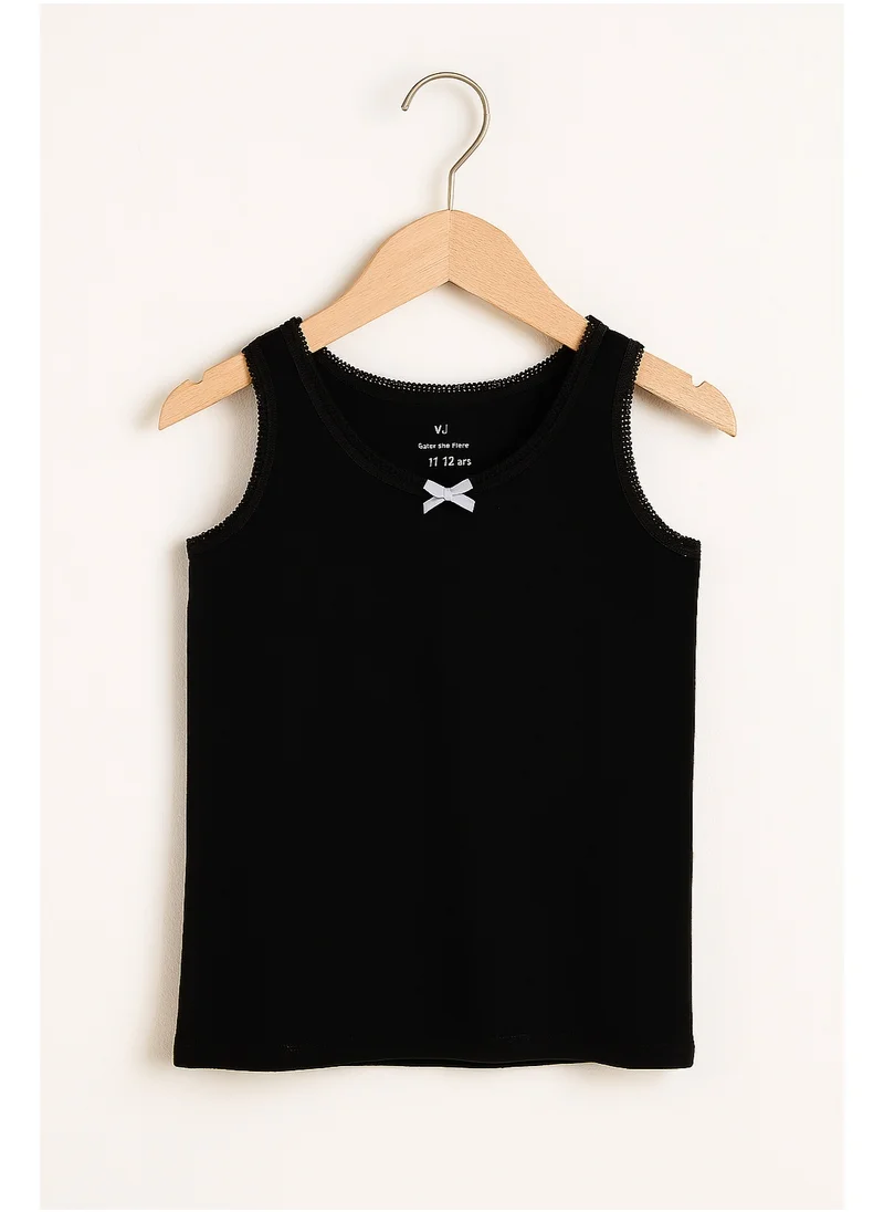 فكتور اند جين "3-Pack Girls' Cotton Vests – Neutral Basics in Black, White & Grey "