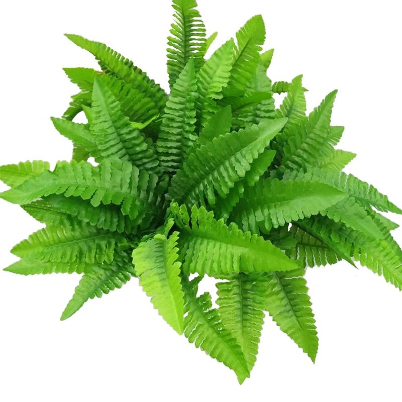 Leoyoubei Leoyoubei 4 Bunches 14 Ferns Artificial Boston Fern Bush PlantFaux Plant Shrubs Greenery Bushes Indoor OutsideHanging Basket Planter Decor for Home Garden Office Verandah Wedding Decor  - Image 1
