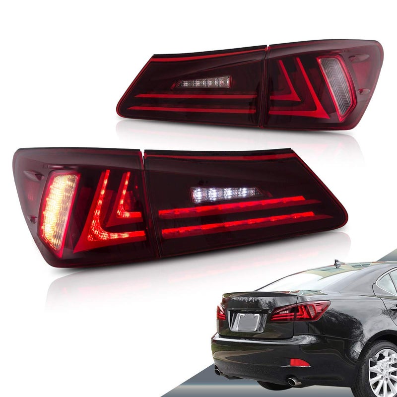 VLAND Led Tail lights Compatible with Base Sedan Lexus IS250 IS350 IS22d 20062013 ISF 4Door 20082015Not for IS250C350C ClearRed