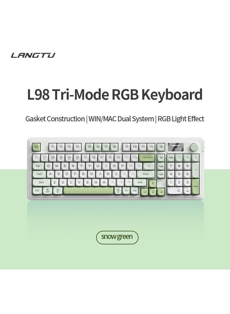 لانغتو لوحة مفاتيح ألعاب لاسلكية L98 مع وضع ثلاثي (BT/2.4Ghz/سلكي)، مقبض وسائط بإضاءة خلفية RGB، لوحة مفاتيح فيلم صامتة هادئة للمكتب لأجهزة الكمبيوتر الشخصية وأجهزة الكمبيوتر المحمولة وأجهزة الكمبيوتر المحمولة - Image 1