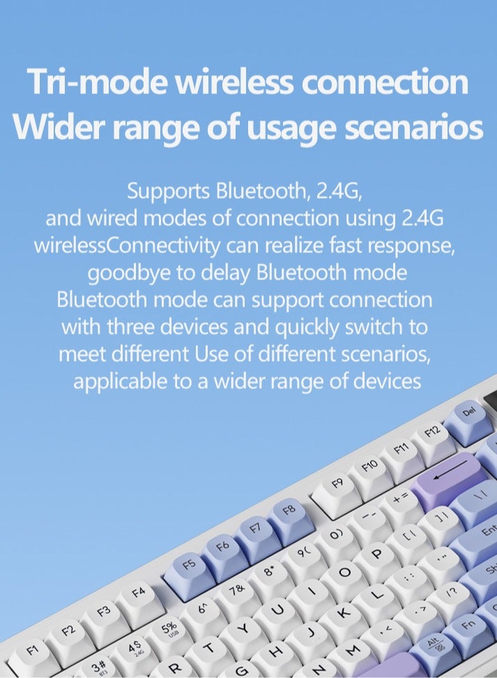 لانغتو لوحة مفاتيح ألعاب لاسلكية L98 مع وضع ثلاثي (BT/2.4Ghz/سلكي)، مقبض وسائط بإضاءة خلفية RGB، لوحة مفاتيح فيلم صامتة هادئة للمكتب لأجهزة الكمبيوتر الشخصية وأجهزة الكمبيوتر المحمولة وأجهزة الكمبيوتر المحمولة - Image 2