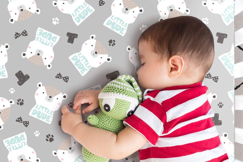 GRSSDER Stretchy Ultra Soft Jersey Knit Fitted Crib Sheets Set 2 Pack, Cozy Crib Sheet Fits All Standard Crib Mattress Pads, Grey Bear for Girls and Boys - Image 4