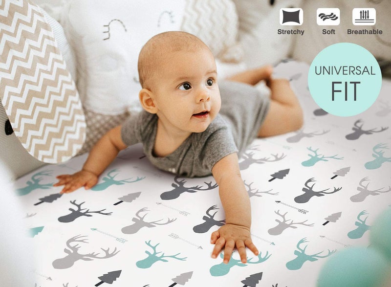 GRSSDER Stretchy Ultra Soft Jersey Knit Fitted Crib Sheets Set 2 Pack, Cozy Crib Sheet Fits All Standard Crib Mattress Pads, Grey Bear for Girls and Boys - Image 3