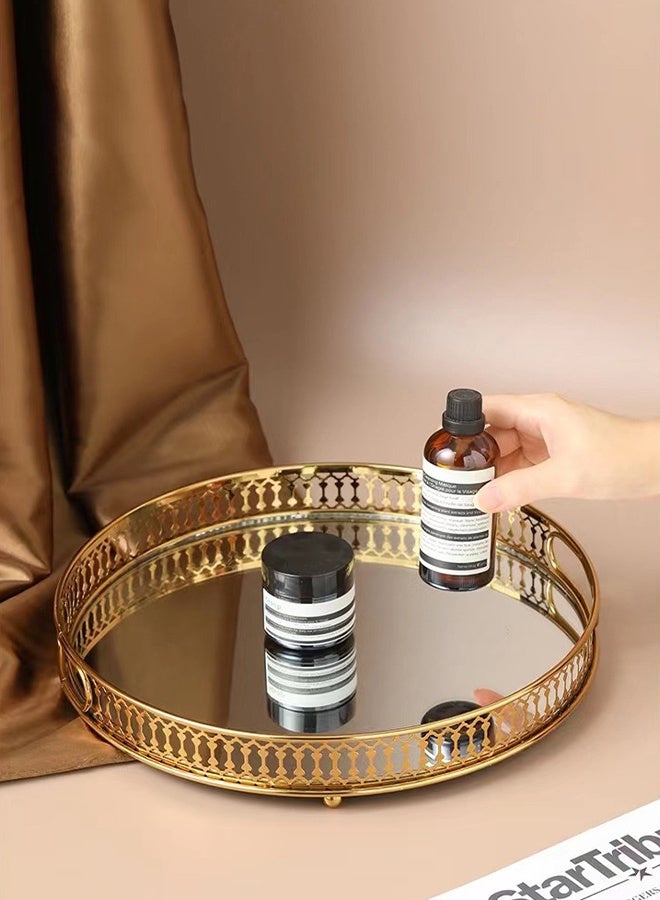 DUNISO صينية تقديم دائرية مع مقابض، صينية عثمانية دائرية كبيرة، حديد، أدوات المطبخ، أدوات التقديم، 32 سم قطر، 5.5 سم ارتفاع، صينية زخرفية دائرية للزينة، ديكور المطبخ، صواني للاحتفالات، منظم صواني - Image 4
