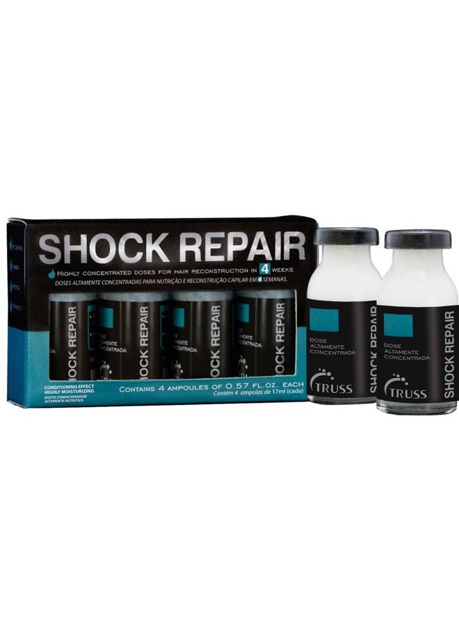 تروس سيروم TRUSS Shock Repair لعلاج الشعر التالف لإعادة بناء الشعر أسبوعيًا وإصلاحه بشكل مستمر - مع أمبولات عالية التركيز لترطيب فائق وتقوية الشعر - (كمية تكفي لأربعة أسابيع)  - Image 1