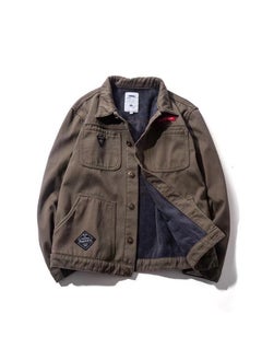 Generic Mens Denim Jacket Fleece Lined Winter Korean Loose Brown 