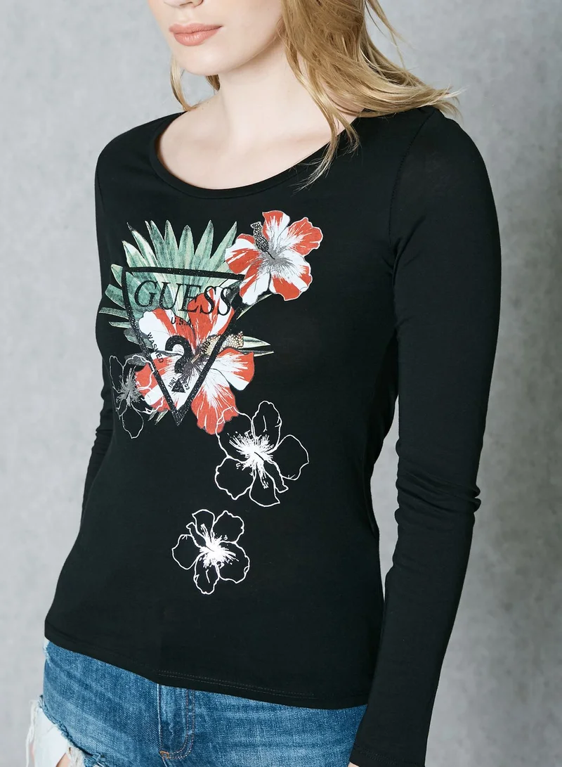 GUESS Printed Long Sleeve T-Shirt