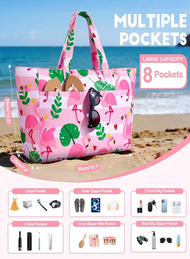ISEYOU XXL Family Beach Bag, Large Beach Bag with Zip, Waterproof, Sandproof, Handbag, Shoulder Bag, Women's 45L, Foldable Ultralight Swimming Bag for Holiday, Travel, Gym, Picnic, pink, XXL - Image 4
