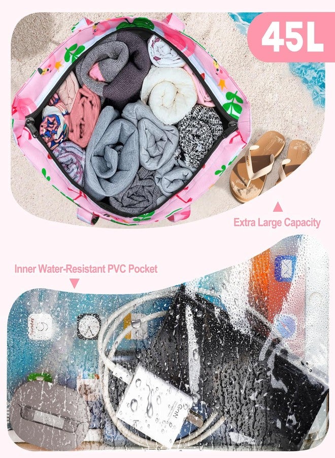 ISEYOU XXL Family Beach Bag, Large Beach Bag with Zip, Waterproof, Sandproof, Handbag, Shoulder Bag, Women's 45L, Foldable Ultralight Swimming Bag for Holiday, Travel, Gym, Picnic, pink, XXL - Image 5