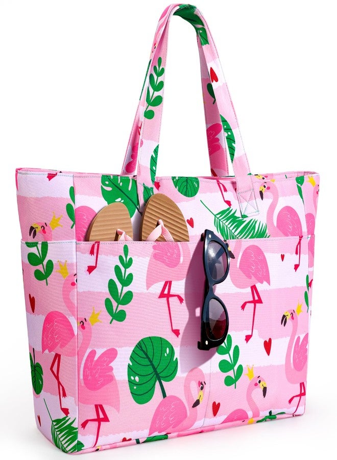 ISEYOU XXL Family Beach Bag, Large Beach Bag with Zip, Waterproof, Sandproof, Handbag, Shoulder Bag, Women's 45L, Foldable Ultralight Swimming Bag for Holiday, Travel, Gym, Picnic, pink, XXL - Image 1