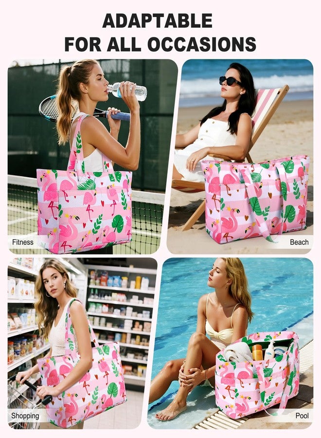 ISEYOU XXL Family Beach Bag, Large Beach Bag with Zip, Waterproof, Sandproof, Handbag, Shoulder Bag, Women's 45L, Foldable Ultralight Swimming Bag for Holiday, Travel, Gym, Picnic, pink, XXL - Image 2