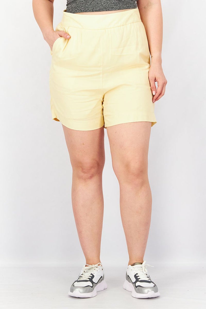 Tchibo Women Plain Pull On Side Pockets Shorts, Yellow - Image 1