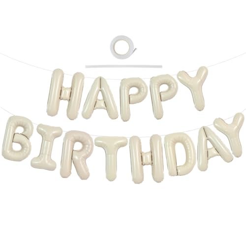 TONIFUL Cream White Happy Birthday Balloons Banner 16 Inch Mylar Foil Letters Sign Bunting Reusable for Girls Boys Kids Adults Decorations and Party Supplies - Image 1