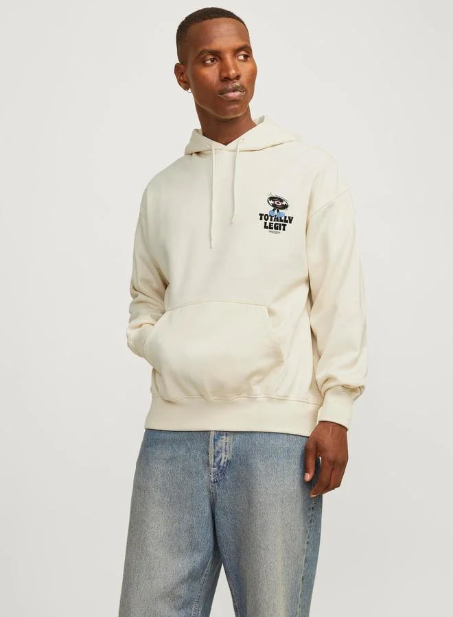 جاك اند جونز Back Graphic Print Loose Fit Hoodie