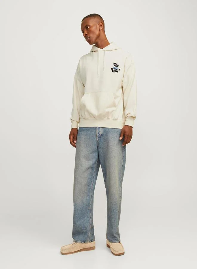 جاك اند جونز Back Graphic Print Loose Fit Hoodie