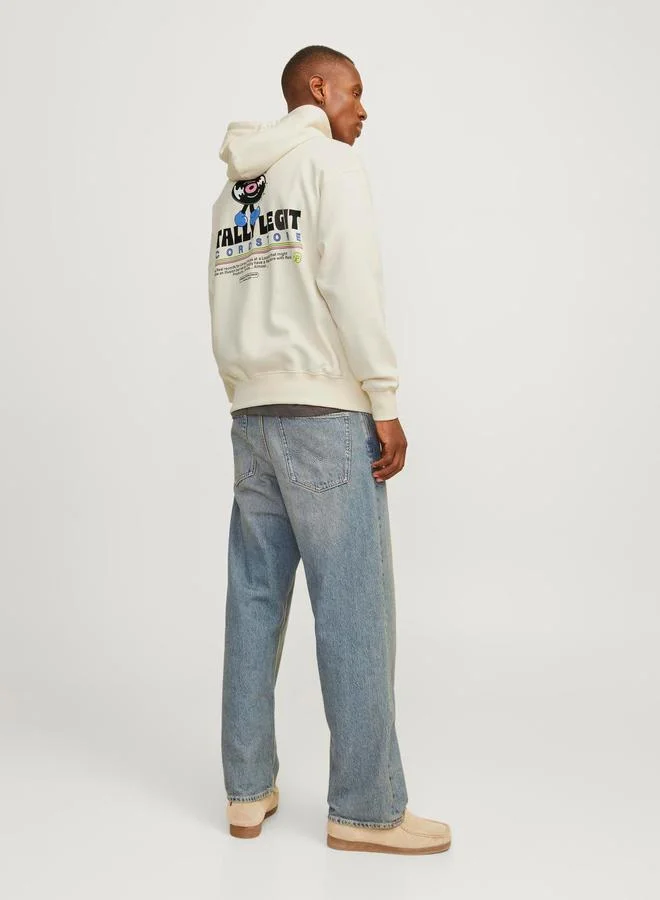 جاك اند جونز Back Graphic Print Loose Fit Hoodie