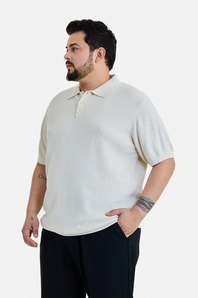 SNITCH Off-White Off-White Textured Half Sleeve Regular Fit Plus Size T-Shirt for Men | Best Price UAE