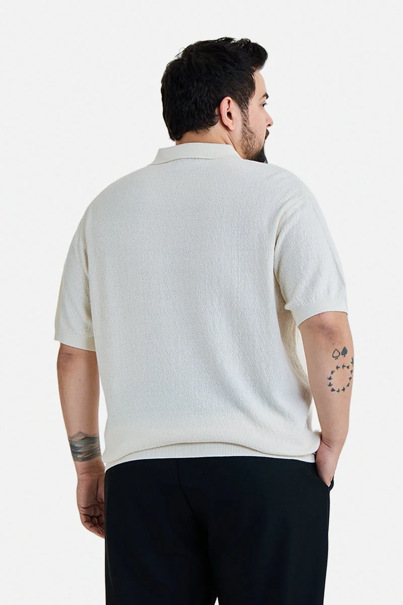 SNITCH Off-White Off-White Textured Half Sleeve Regular Fit Plus Size T-Shirt for Men | Best Price UAE