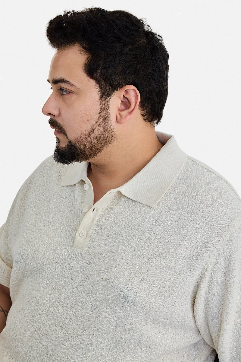 SNITCH Off-White Off-White Textured Half Sleeve Regular Fit Plus Size T-Shirt for Men | Best Price UAE