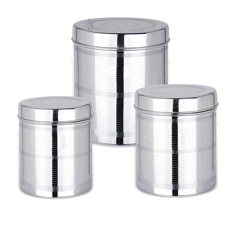 RJ kitchenware Store Stainless Steel Set of 3 Canisters Containers Dabba with lid for Kitchen Storage 85012001400 GMS - Image 1
