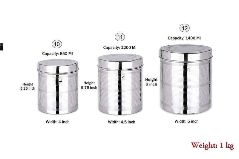RJ kitchenware Store Stainless Steel Set of 3 Canisters Containers Dabba with lid for Kitchen Storage 85012001400 GMS - Image 5
