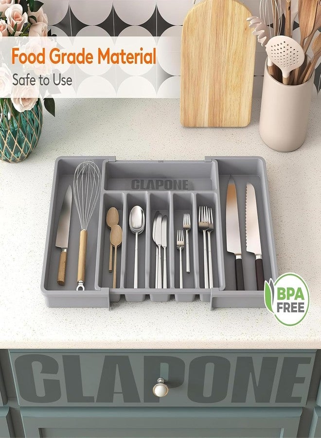 CLAPONE Drawer Organizer Tray/Kitchen Expandable Utensil Tray/Adjustable Utensil Organizer/Cutlery Silverware Flatware Holder/Divider for Spoons Forks Knives Tablewar - Grey, 1PCS - Image 5